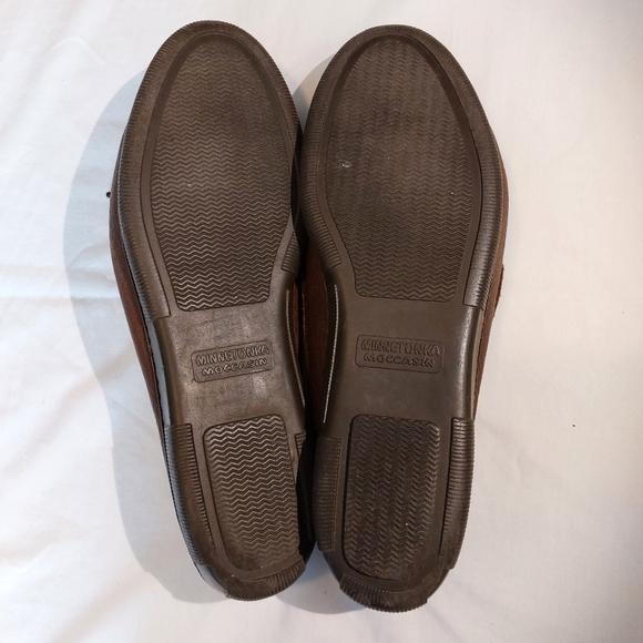 Minnetonka Moccasins Brown Leather Moosehide Driving Slippers Loafers 11 EUC - Picture 6 of 13